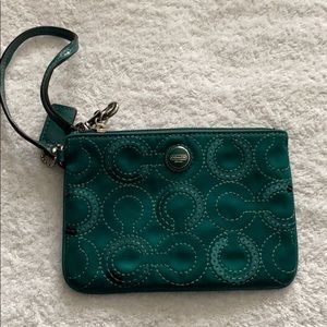 Coach Green Sequin Wristlet Clutch Wallet